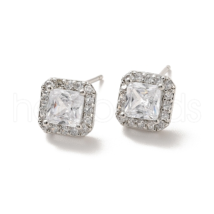 Clear Cubic Zirconia Square Stud Earrings EJEW-K093-19P-1