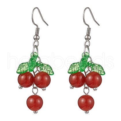 Natural Carnelian Grapes Dangle Earrings EJEW-JE05690-01-1