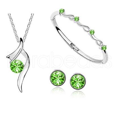 Rhinestone Twist Pendant Necklace & Diamond Bangle & Stud Earrings JEW101B-1