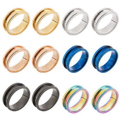 SUPERFINDINGS 12Pcs 6 Colors 201 Stainless Steel Grooved Finger Ring Settings STAS-FH0002-05-1
