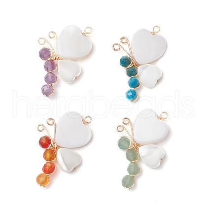 Natural Gemstone Beads with Natural Freshwater Shell Beads and Eco-Friendly Copper Wire Pendants PALLOY-TA00234-1