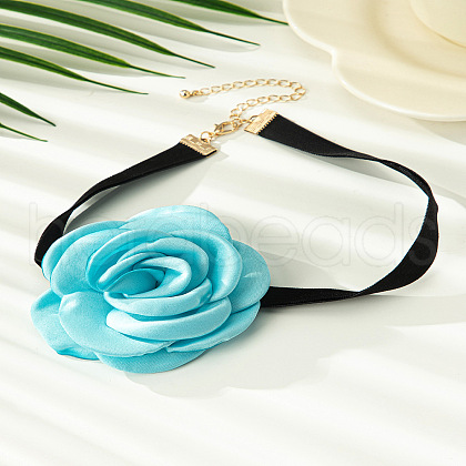 3D Flower Polyester Fiber Black Velvet Cord Choker Necklaces FS-WG3FF9D-10-1