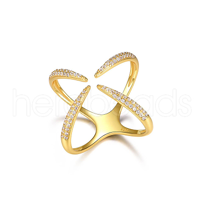 Elegant S925 Sterling Silver Pave Cubic Zirconia Open Star Cross Ring for Women AU6485-1