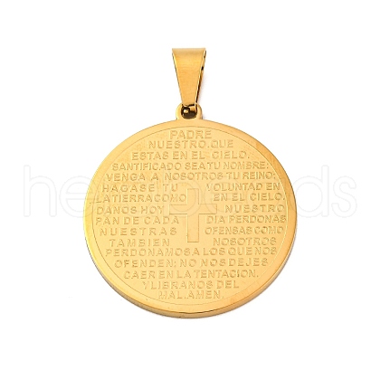 Ion Plating(IP) 304 Stainless Steel Flat Round with Word Lord's Prayer Cross Pendants STAS-P085-25-1