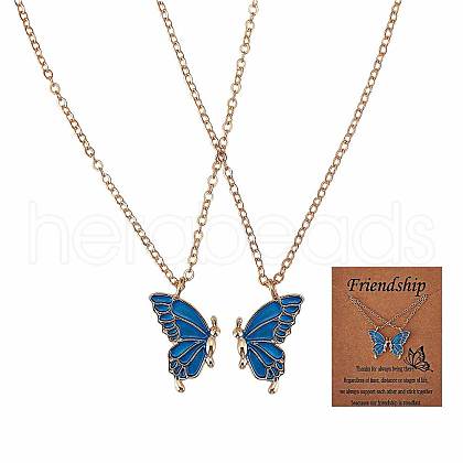 2Pcs Matching Butterfly Pendant Necklaces Set JN1033B-1-1