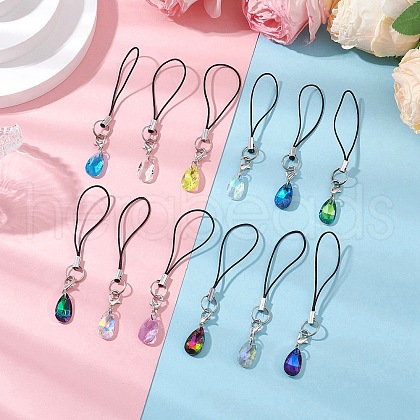 Faceted Glass Zinc Alloy Nylon Cord Mobile Straps HJEW-JM02967-1