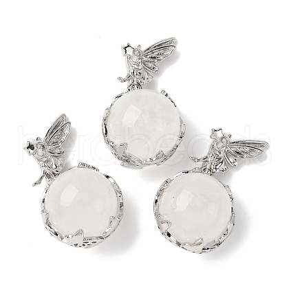Natural Quartz Crystal Round Pendants G-G207-01P-08-1
