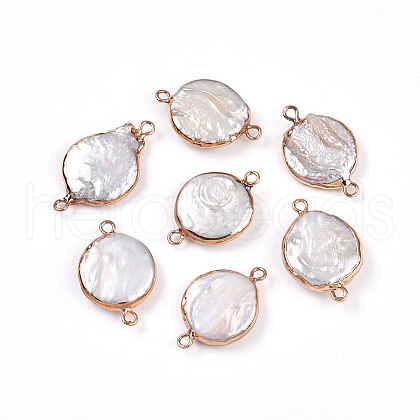 Electroplated Natural Keshi Pearl Flat Round Connector Charms PEAR-S018-03I-01-1