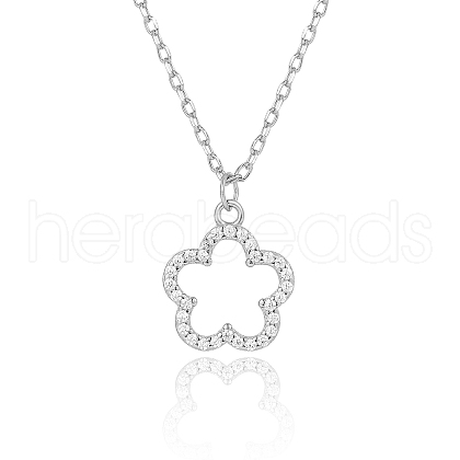 925 Silver Hollow Flower Pendant Necklace QM9620-2-1