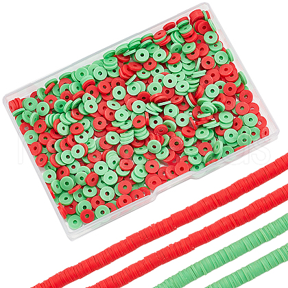 SUNNYCLUE 2 Strands 2 Colors Flat Round Handmade Polymer Clay Beads CLAY-SC0001-53-1