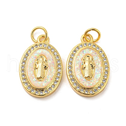 Brass Micro Pave Cubic Zirconia with Synthetic Opal Pendants KK-D096-03A-02-1