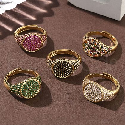 Brass Micro Pave Cubic Zirconia Cuff Rings for Women RJEW-A069-13G-1