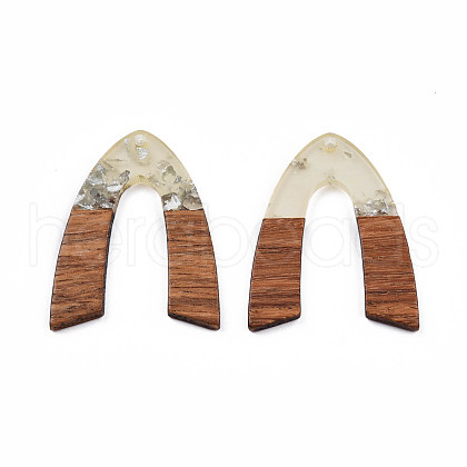 Transparent Resin & Walnut Wood Pendants RESI-N025-029-A02-1