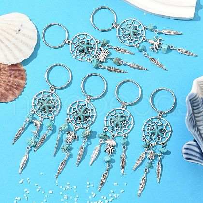 Alloy Magnesite Synthetic Turquoise Keychain HJEW-JKC01248-1