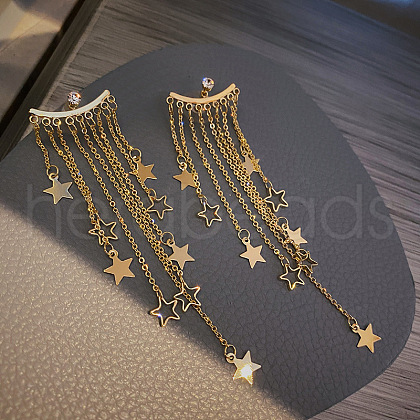 Alloy Rhinestone Star Tassel Chandelier Earrings FS-WGCE93B-01-1