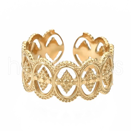 304 Stainless Steel Oval with Rhombus Wrap Open Cuff Ring RJEW-T023-22G-1