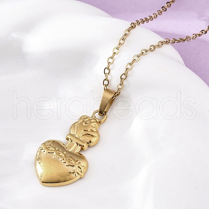 Fire Thorn Sacred Heart of Jesus 304 Stainless Steel Pendant Necklaces NJEW-M096-14G-1