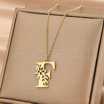304 Stainless Steel Flower Initial Pendant Necklaces WGE911E-06-1