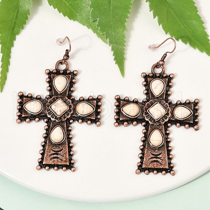 Alloy Synthetic Turquoise Dangle Earrings for Women EJEW-U053-13R-1