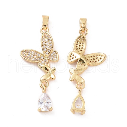 Brass Micro Pave Clear Cubic Zirconia Pendants KK-E068-VC412-1