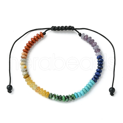 Natural & Synthetic Mixed Gemstone Flat Round Braided Bead Bracelet BJEW-JB09710-02-1