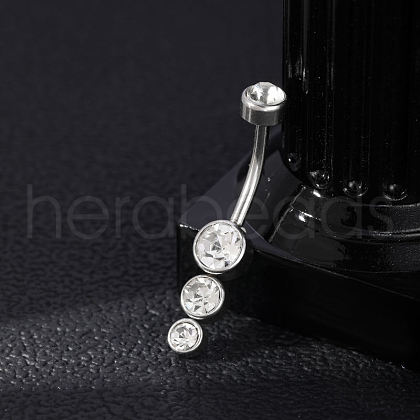304 Stainless Steel Clear Cubic Zirconia Curved Barbell Belly Button Rings AJEW-D306-03P-05-1