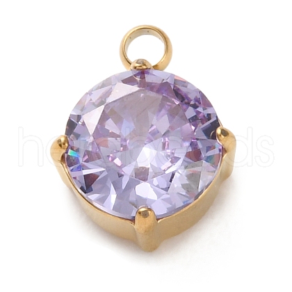 304 Stainless Steel Micro Pave Cubic Zirconia Pendants STAS-K292-01G-06-1