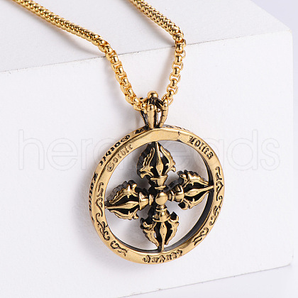 Cool Punk Style Stainless Steel Cross Round Ring Dorje Vajra Pendant Necklaces Jewelry FU6625-2-1