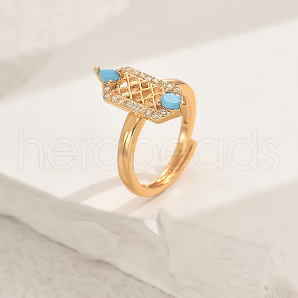 Brass Micro Pave Cubic Zirconia Geometric Adjustable Finger Rings for Women DJ0838-2-1