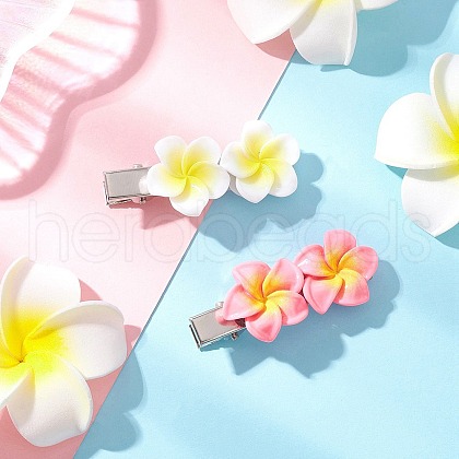 2Pcs 2 Colors Plumeria Flower Iron Flat Alligator Hair Clips PHAR-JH00131-1