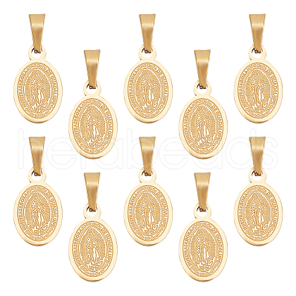 Unicraftale 10Pcs Oval with Virgin Mary & Word 304 Stainless Steel Charms STAS-UN0045-68-1
