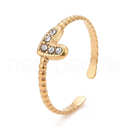 Crystal Rhinestone Heart Open Cuff Ring RJEW-C025-39G-1