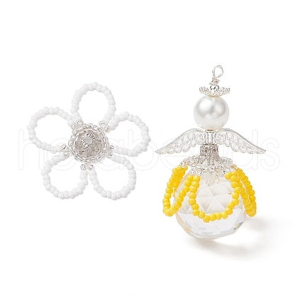 2Pcs 2 Styles Glass Seed Bead Pendants PALLOY-MZ00710-05-1
