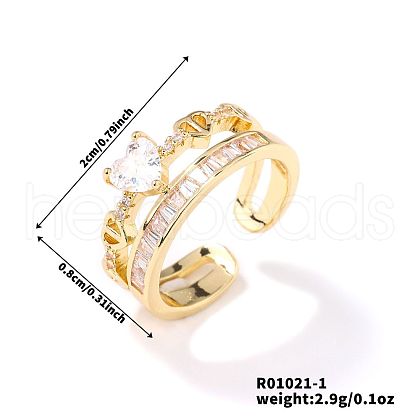 Brass Micro Pave Cubic Zirconia Cuff Rings for Women BI4333-1-1