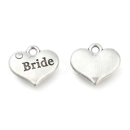Wedding Theme Antique Silver Tone Tibetan Style Heart with Bride Rhinestone Charms TIBEP-N005-12E-1