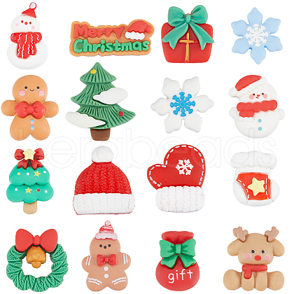 SUNNYCLUE 96Pcs 16 Styles Christmas Opaque Resin Cabochons RESI-SC0005-62-1