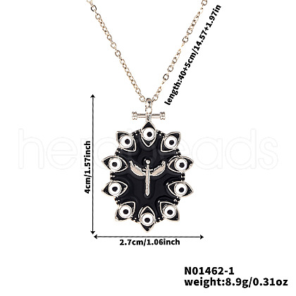 Fashionable Brass Enamel Oval Evil Eye Pendant Necklaces with Black Shiny Cubic Zirconia SO6583-1-1