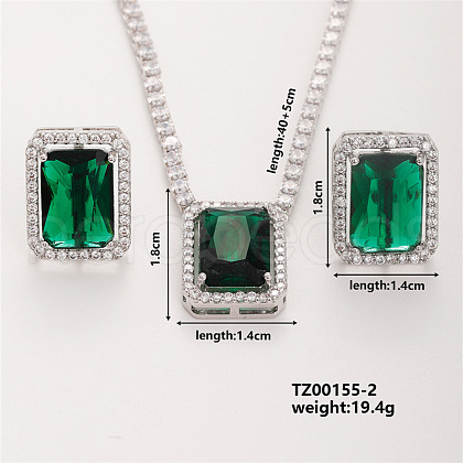 Women's Glass Rectangle Necklace & Earrings Set for Fashionable Look LO8107-2-1
