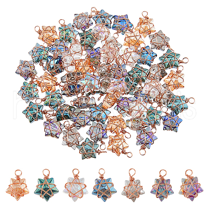 70Pcs 7 Colors Copper Wire Wrapped Electroplate Glass Pendants PALLOY-FH00028-1