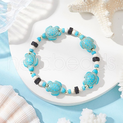 Synthetic Turquoise & Natural Lava Rock Beads Stretch Bracelets for Men Women BJEW-JB11988-02-1