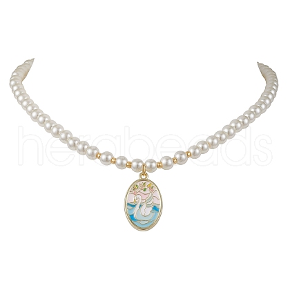 White Glass Pearl Beaded Necklaces NJEW-JN04652-03-1