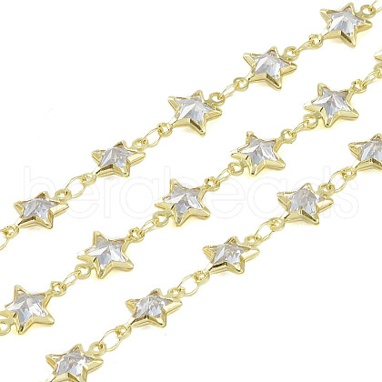 Rack Plating Brass Chains Micro Pave Cubic Zirconia AJEW-Q150-07G-03-1
