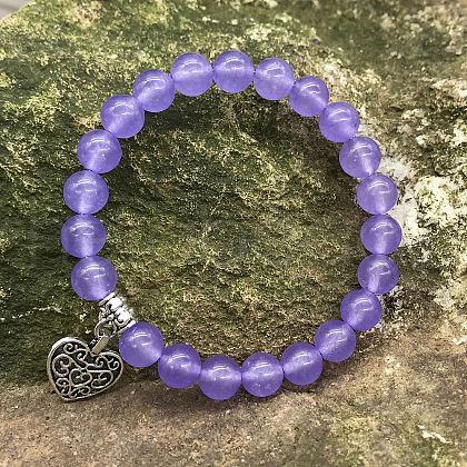 Natural Amethyst Round Beaded Stretch Bracelets DM7312-7-1