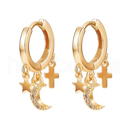 Clear Cubic Zirconia Moon Star Cross Dangle Hoop Earrings JE916A-1