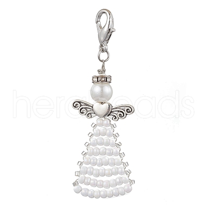 Angel Glass Seed Beads Pendants Decrotions HJEW-MZ00112-02-1