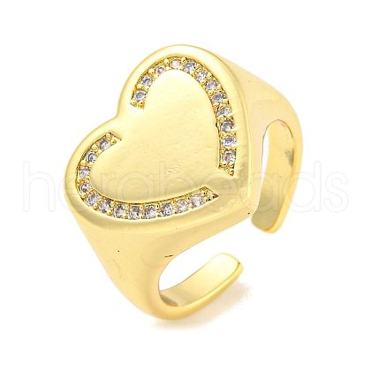 Brass Micro Pave Clear Cubic Zirconia Open Cuff Ring for Women RJEW-M173-02C-G-1