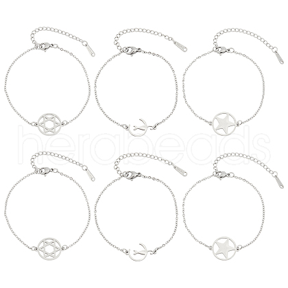 UNICRAFTALE 6Pcs 3 Styles 201 Stainless Steel Pentacle Link Bracelets BJEW-UN0001-16P-1
