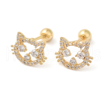 Cat Shape Brass Micro Pave Clear Cubic Zirconia Cartilage Earrings EJEW-L289-02G-02-1