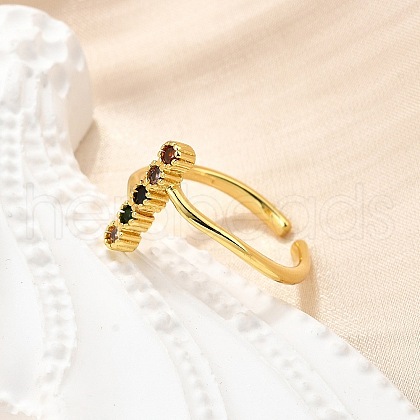 Brass Micro Pave Cubic Zirconia Cuff Rings for Women RJEW-H247-17G-1