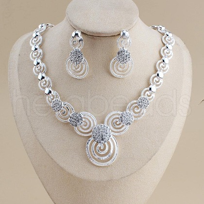 Vortex Alloy Crystal Rhinestone Pendant Necklaces & Stud Dangle Earrings Sets FS-WG0FB06-01-1